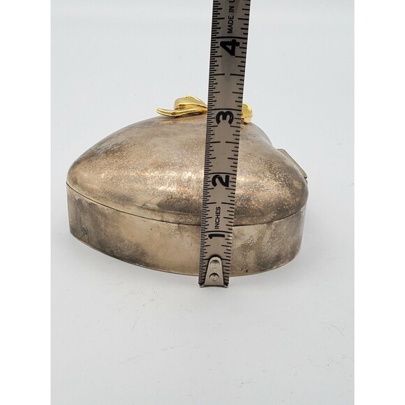 International Silver Co Plated Heart Shaped Jewelry Hinged Trinket Box with Bow - Picture 8 of 12